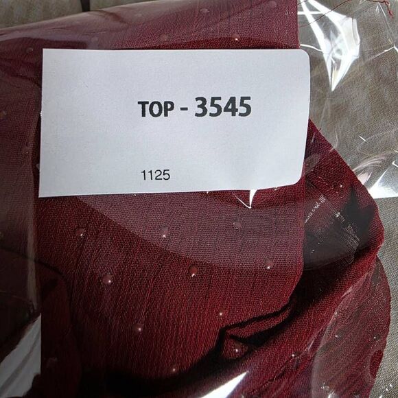 Maurices Burgundy Swiss Dot Chiffon Blouse Size L - Picture 9 of 9